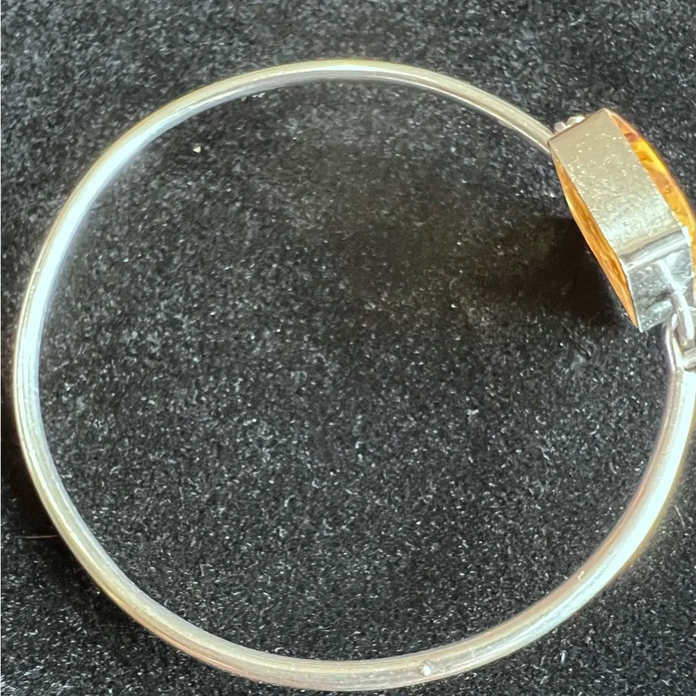 GUC- Vintage Sterling Silver Dried Pink Rose Flowers In Resin Bracelet Bangle